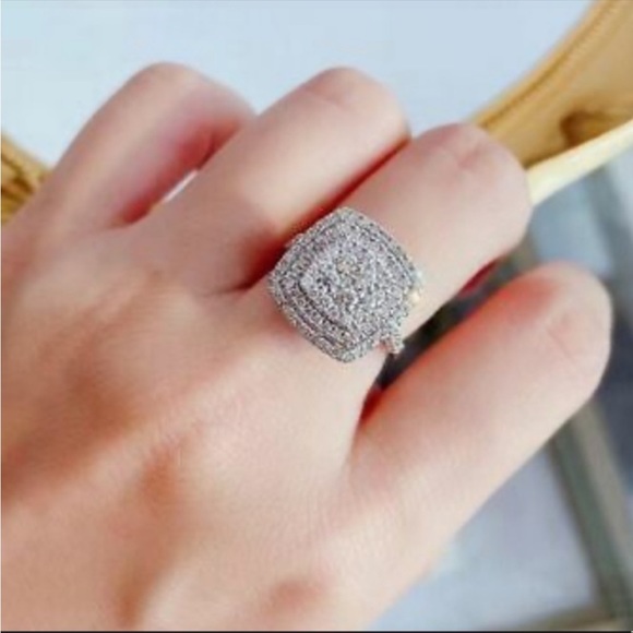 New Women’s 925 Silver Square Shape Diamond Wedding Ring - Picture 6 of 6